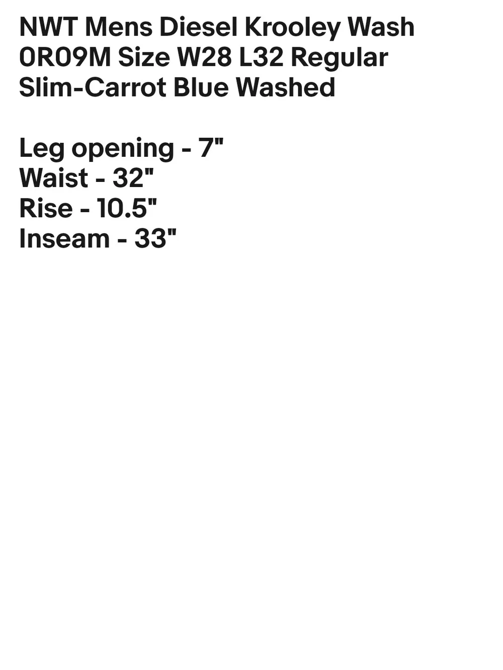 Mens Diesel Krooley Wash 0R09M Size W28 L32 Regular Slim-Carrot Blue Washed
